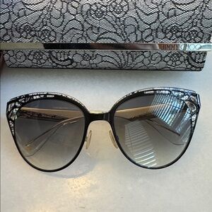 Jimmy Choo Lace Estelle/S Envy Black Cat-Eye Sunglasses with lace case